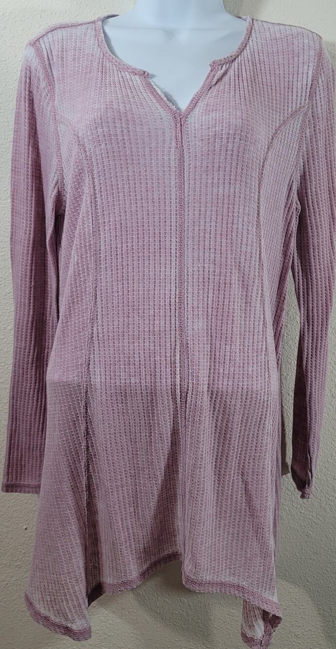 Seven 7 Purple Marled Waffle Knit Shark Bite Hem Top Medium Lightweight Soft